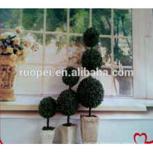 Two sphere topiary artificial boxwood plants pot